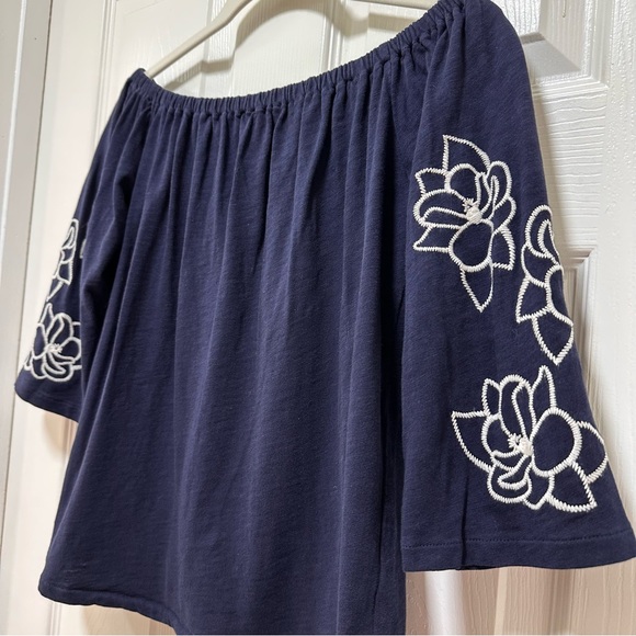 J. Crew Tops - 🛟 J.Crew Navy Embroidered Off-Shoulder Top – Size Small 🛟
